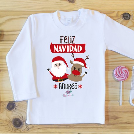 Camiseta Navidad Personalizada "Feliz Navidad" - Rudolf & Papá Noel - La  Vida Es Algo Más