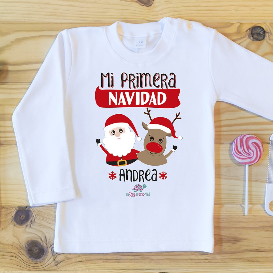 Búsqueda Inspector muerte Camiseta Navidad Personalizada "Mi Primera Navidad" Rudolf & Papá Noel - La  Vida Es Algo Más