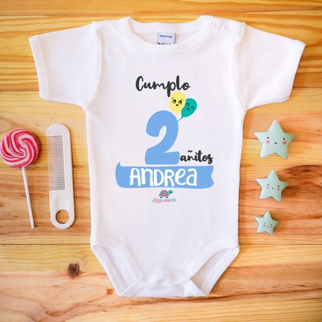 Body bebé diseño globos verdes y azules y nombre personalizado 