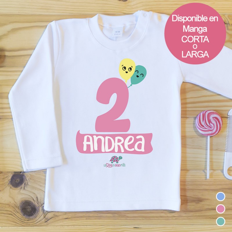 Camiseta personalizada cumpleaños 2 años Rosa - Globos - La Vida Es Algo  Más