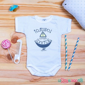 BODY ABIERTO HOMBRO "CUIDADO, CONTAGIO SONRISAS" - RAYAS AZUL M/C