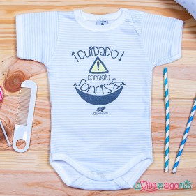 BODY ABIERTO HOMBRO "CUIDADO, CONTAGIO SONRISAS" - RAYAS AZUL M/C