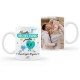 TAZA PERSONALIZADA "NUESTRO PRIMER DÍA DEL PADRE JUNTOS" CON FOTO Y NOMBRES - CORAZONES AZUL/MINT