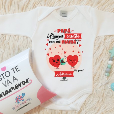 BODY M/LARGA PEDIDA DE MANO MAMÁ PEDIR MATRIMONIO CASARSE PERSONALIZADO + CAJA REGALO