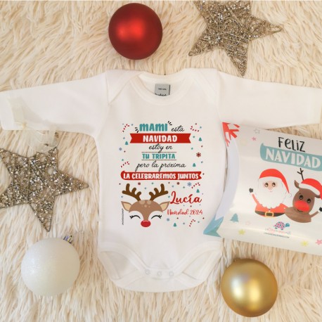 BODY PERSONALIZADO "MAMI, NAVIDAD EN TU TRIPITA" M/L  + CAJA REGALO