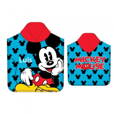 PONCHO TOALLA INFANTIL PERSONALIZABLE MICROFIBRA DISNEY - MICKEY MOUSE AZUL (110 X 55 CM)