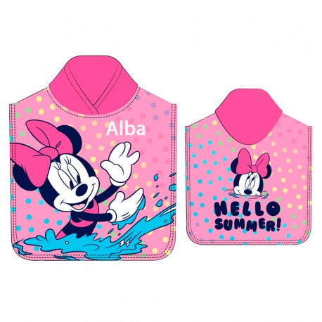 PONCHO TOALLA INFANTIL PERSONALIZABLE MICROFIBRA DISNEY - MINNIE MOUSE ROSA (110 X 55 CM)