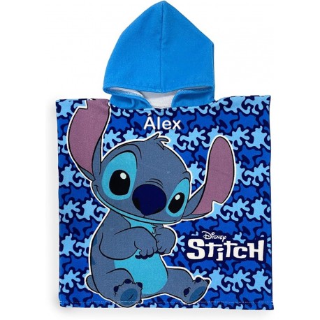PONCHO TOALLA INFANTIL PERSONALIZABLE MICROFIBRA DISNEY - STITCH AZUL (100 X 50 CM)