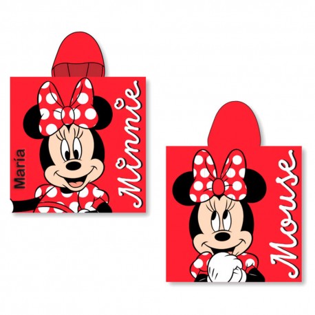 PONCHO TOALLA INFANTIL PERSONALIZABLE ALGODÓN DISNEY - MINNIE MOUSE ROJA (100 X 55 CM)