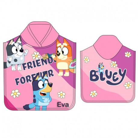 PONCHO TOALLA INFANTIL PERSONALIZABLE MICROFIBRA BLUEY FRIENDS (110 X 55 CM)