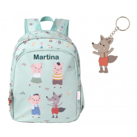 MOCHILA INFANTIL MEDIANA  PERSONALIZABLE TUTETE - THE THREE LITTLE PIGS + LLAVERO PERSONALIZABLE