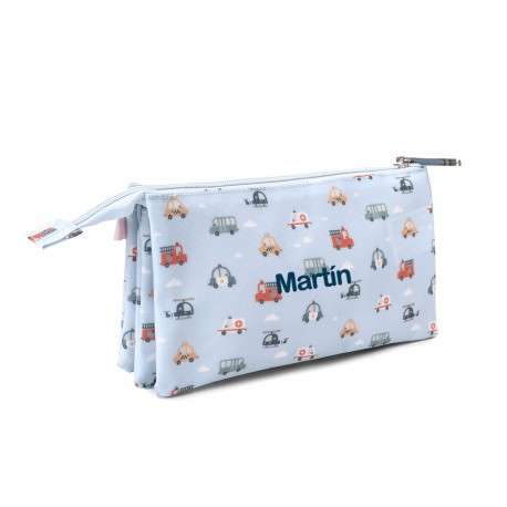 ESTUCHE ESCOLAR PERSONALIZABLE 3 COMPARTIMENTOS TUTETE - CITY CARS