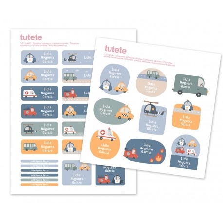 29 PEGATINAS PERSONALIZADAS PARA OBJETOS TUTETE - CITY CARS