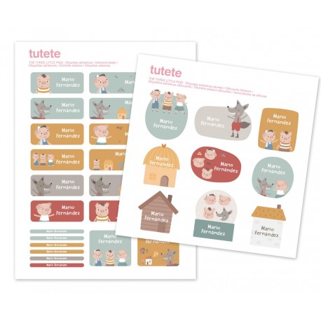 29 PEGATINAS PERSONALIZADAS PARA OBJETOS TUTETE - THE THREE LITTLE PIGS