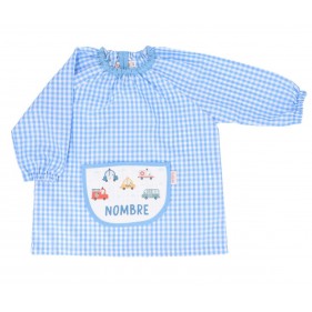 BABI INFANTIL PERSONALIZADO CON BOLSILLO CENTRAL VICHY TUTETE -  CITY CARS