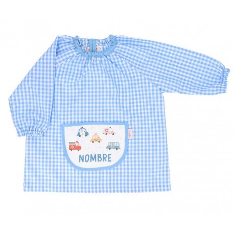 BABI INFANTIL PERSONALIZADO CON BOLSILLO CENTRAL VICHY TUTETE -  CITY CARS