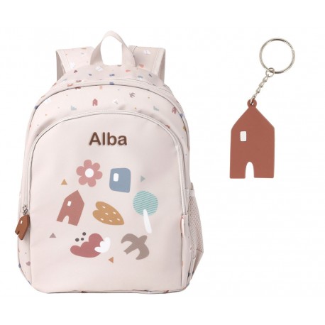 MOCHILA INFANTIL MEDIANA  PERSONALIZABLE TUTETE - GEOMETRIC NATURE + LLAVERO PERSONALIZABLE