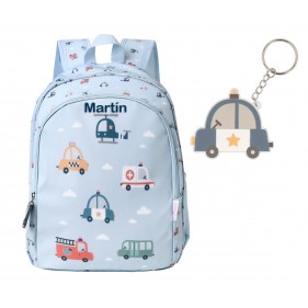 MOCHILA INFANTIL MEDIANA  PERSONALIZABLE TUTETE - CITY CARS + LLAVERO PERSONALIZABLE