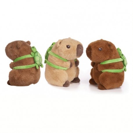 PELUCHE CAPIBARA KAWAII CON MOCHILA TORTUGA PERSONALIZABLE 21 CM (3 MODELOS SURTIDOS)