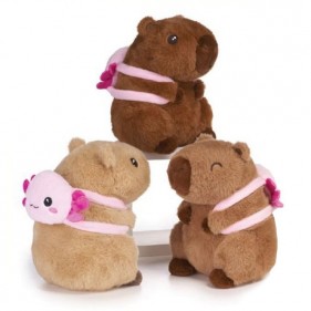 PELUCHE CAPIBARA KAWAII CON MOCHILA AJOLOTE PERSONALIZABLE 21 CM (3 MODELOS SURTIDOS)
