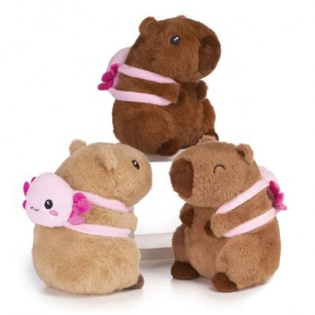 PELUCHE CAPIBARA KAWAII CON MOCHILA AJOLOTE PERSONALIZABLE 21 CM (3 MODELOS SURTIDOS)
