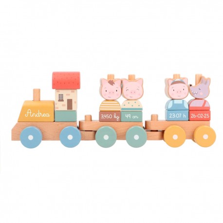 TREN DATOS NACIMIENTO BEBÉ PERSONALIZADO MONNËKA - LITTLE PIGS FAMILY