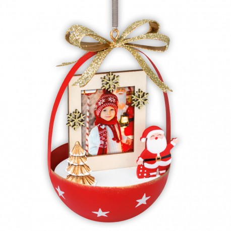 BOLA DE NAVIDAD PERSONALIZABLE FORMA HUEVO PAPÁ NOEL -  ROJO