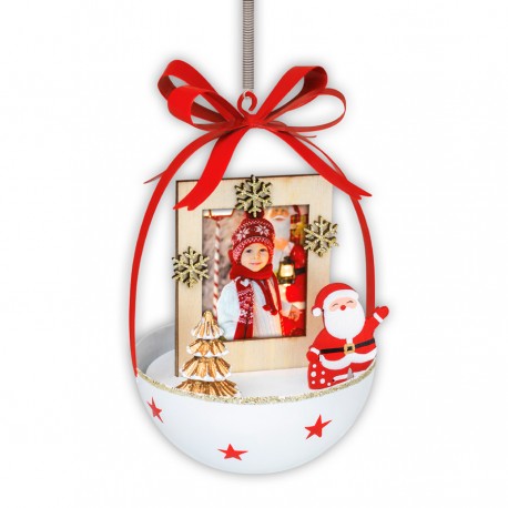 BOLA DE NAVIDAD PERSONALIZABLE FORMA HUEVO PAPÁ NOEL -  BLANCA