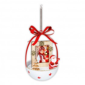 BOLA DE NAVIDAD PERSONALIZABLE FORMA HUEVO PAPÁ NOEL -  BLANCA