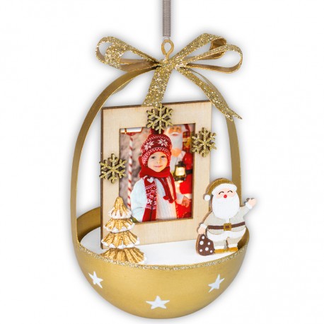 BOLA DE NAVIDAD PERSONALIZABLE FORMA HUEVO PAPÁ NOEL -  DORADA