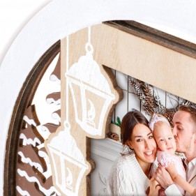 MARCO FOTOS NAVIDAD PERSONALIZADO CIRCULAR CON FOTO REGALOS & BOLAS - BLANCO