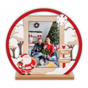 MARCO FOTOS NAVIDAD PERSONALIZADO CIRCULAR CON FOTO PAPÁ NOEL & COPO - RED