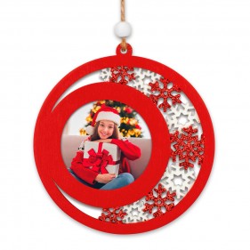 ADORNO COLGANTE NAVIDAD DE MADERA PERSONALIZABLE BOLA COPOS - RED