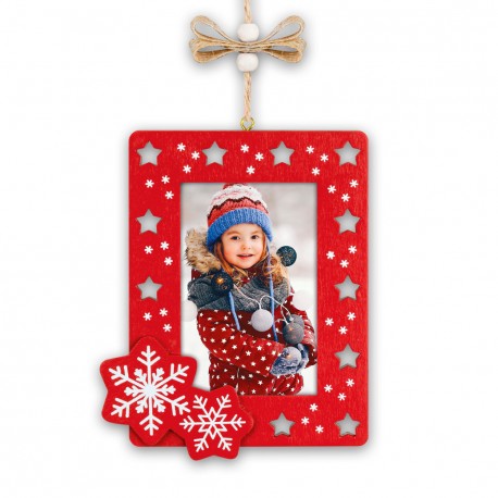 ADORNO COLGANTE NAVIDAD DE MADERA PERSONALIZABLE  6 x 9 CM  ESTRELLAS Y COPOS - RED