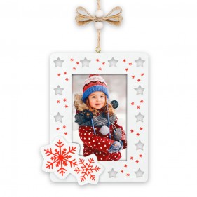 ADORNO COLGANTE NAVIDAD DE MADERA PERSONALIZABLE  6 x 9 CM  ESTRELLAS Y COPOS - WHITE