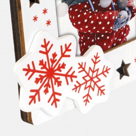 ADORNO COLGANTE NAVIDAD DE MADERA PERSONALIZABLE  6 x 9 CM  ESTRELLAS Y COPOS - WHITE