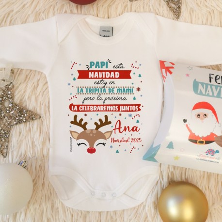 BODY PERSONALIZADO  "NAVIDAD EN LA TRIPITA DE MAMÁ" M/L  + CAJA REGALO
