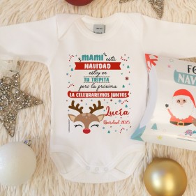 BODY PERSONALIZADO "MAMI, NAVIDAD EN TU TRIPITA" M/L  + CAJA REGALO