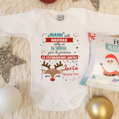 BODY PERSONALIZADO "MAMI, NAVIDAD EN TU TRIPITA" M/L  + CAJA REGALO