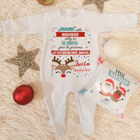 PIJAMA NAVIDAD PERSONALIZADO "MAMÁ, NAVIDAD EN TU TRIPITA" -  Manga Larga