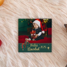 IMÁN MADERA PERSONALIZABLE CON FOTO NAVIDAD 10 X 10 CM - FELIZ NAVIDAD