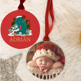 ADORNO BOLA DE NAVIDAD MADERA PERSONALIZABLE CON FOTO NAVIDAD 10 X 10 CM - FELIZ NAVIDAD