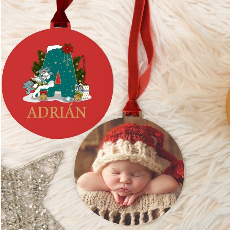 ADORNO BOLA DE NAVIDAD MADERA PERSONALIZABLE CON FOTO NAVIDAD 10 X 10 CM - FELIZ NAVIDAD