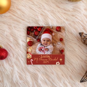 IMÁN MADERA PERSONALIZABLE CON FOTO NAVIDAD 10 X 10 CM - MI PRIMERA NAVIDAD