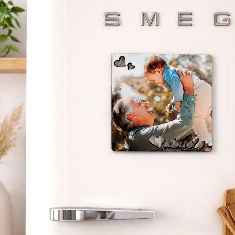 IMÁN MADERA PERSONALIZABLE CON FOTO 10 X 10 CM - ABUELO CORAZONES