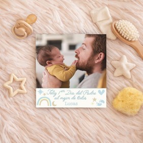 IMÁN MADERA PERSONALIZABLE CON FOTO 10 X 10 CM - FELIZ PRIMER DÍA DEL PADRE