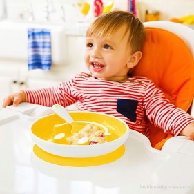 PACK PLATO SMILE CON VENTOSA Y CUCHARA DE APRENDIZAJE - AMARILLO